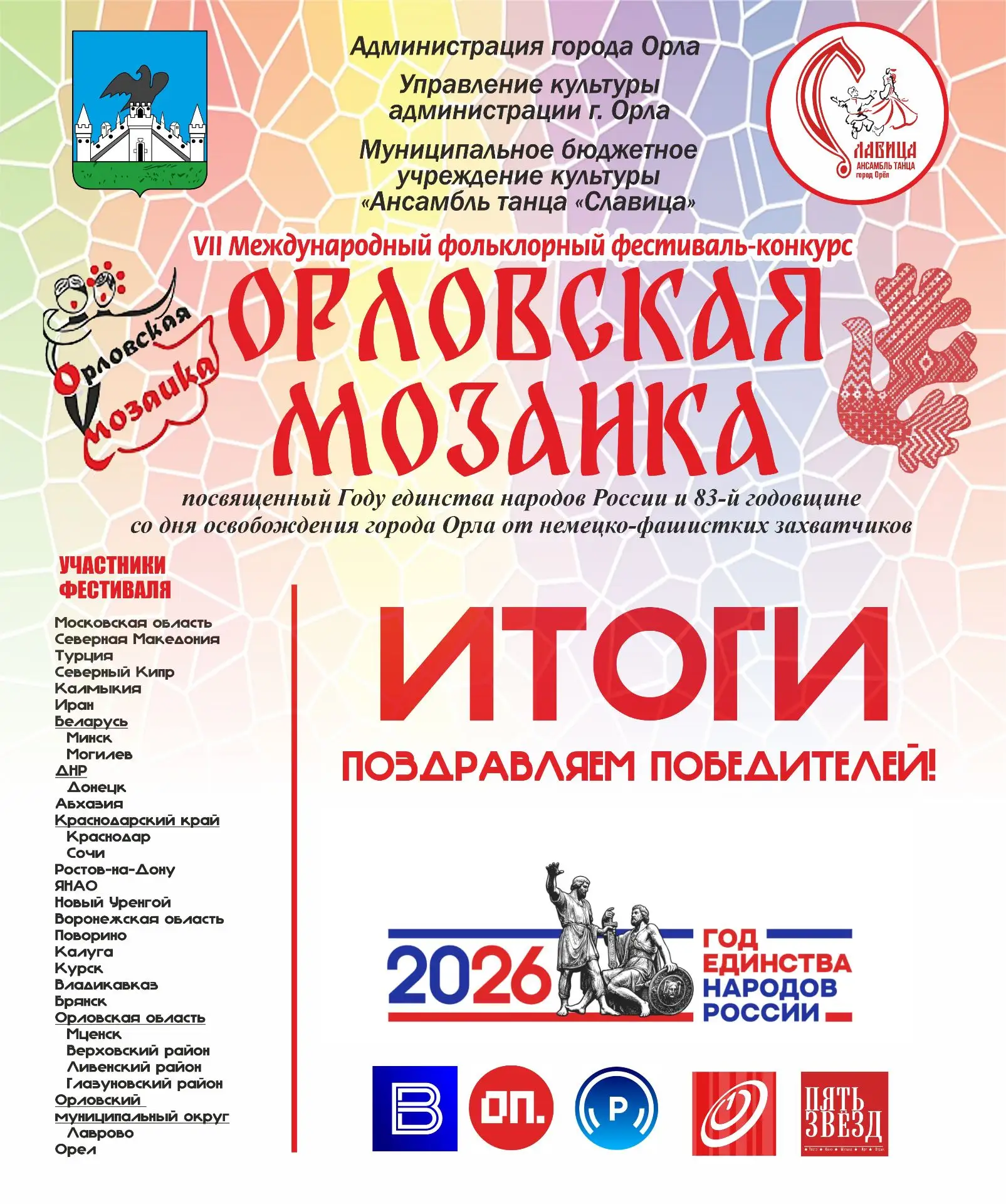Дорогие друзья! Подведены ИТОГИ VII Международного фольклорного фестиваля-конкурса «Орл...