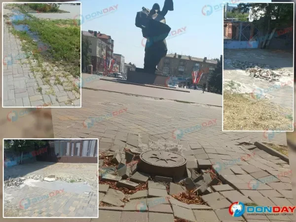 На площади Солдата в Шахтах появилось болото и залежи кирпичей