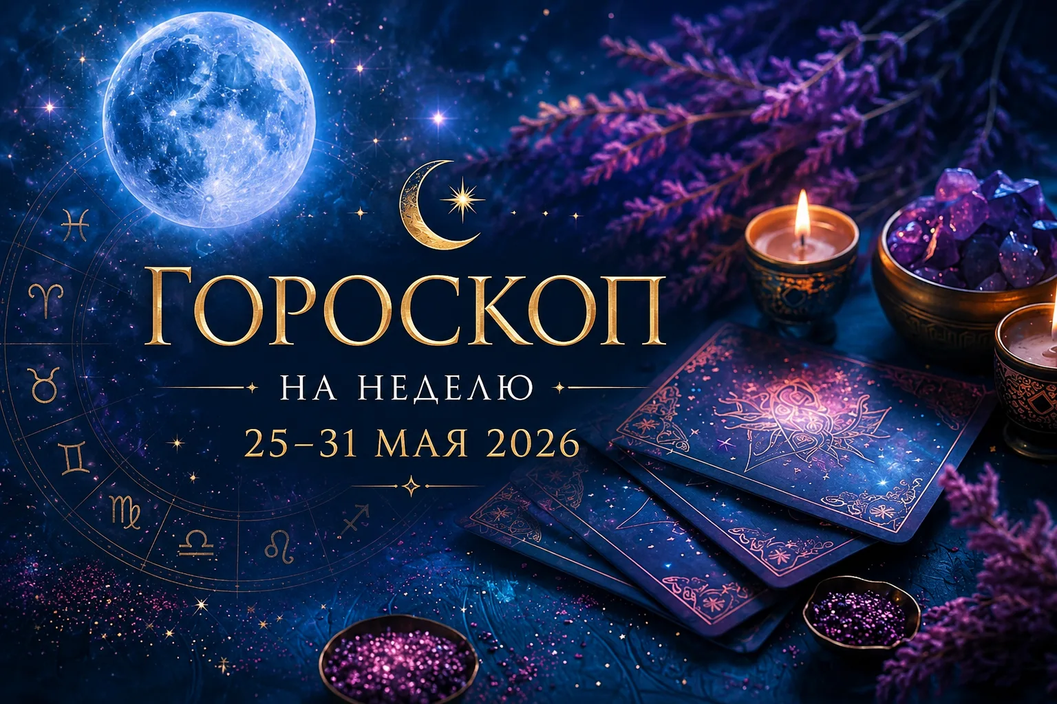 🌙 Гороскоп на неделю 25–31 мая 2026

Последняя неделя весны — и она будет жаркой. Солнце в Близнеца