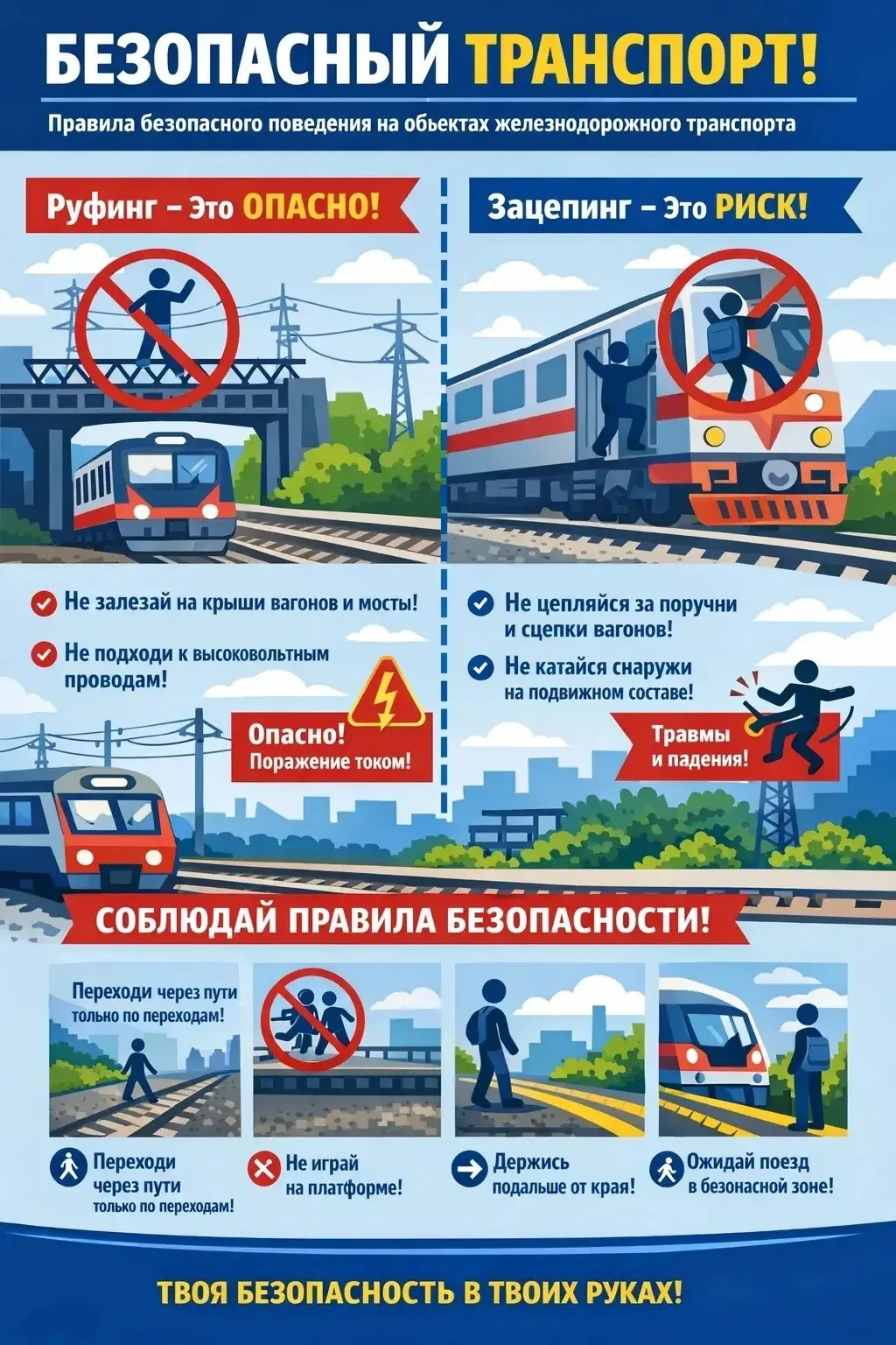 ⚠️ ЖЕЛЕЗНАЯ ДОРОГА — ЗОНА ПОВЫШЕННОЙ ОПАСНОСТИ!