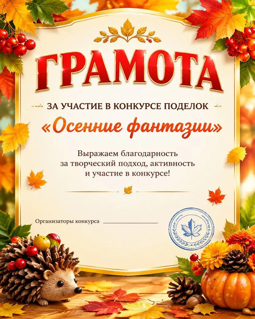 Грамота за участие в конкурсе "Осенние фантазии"