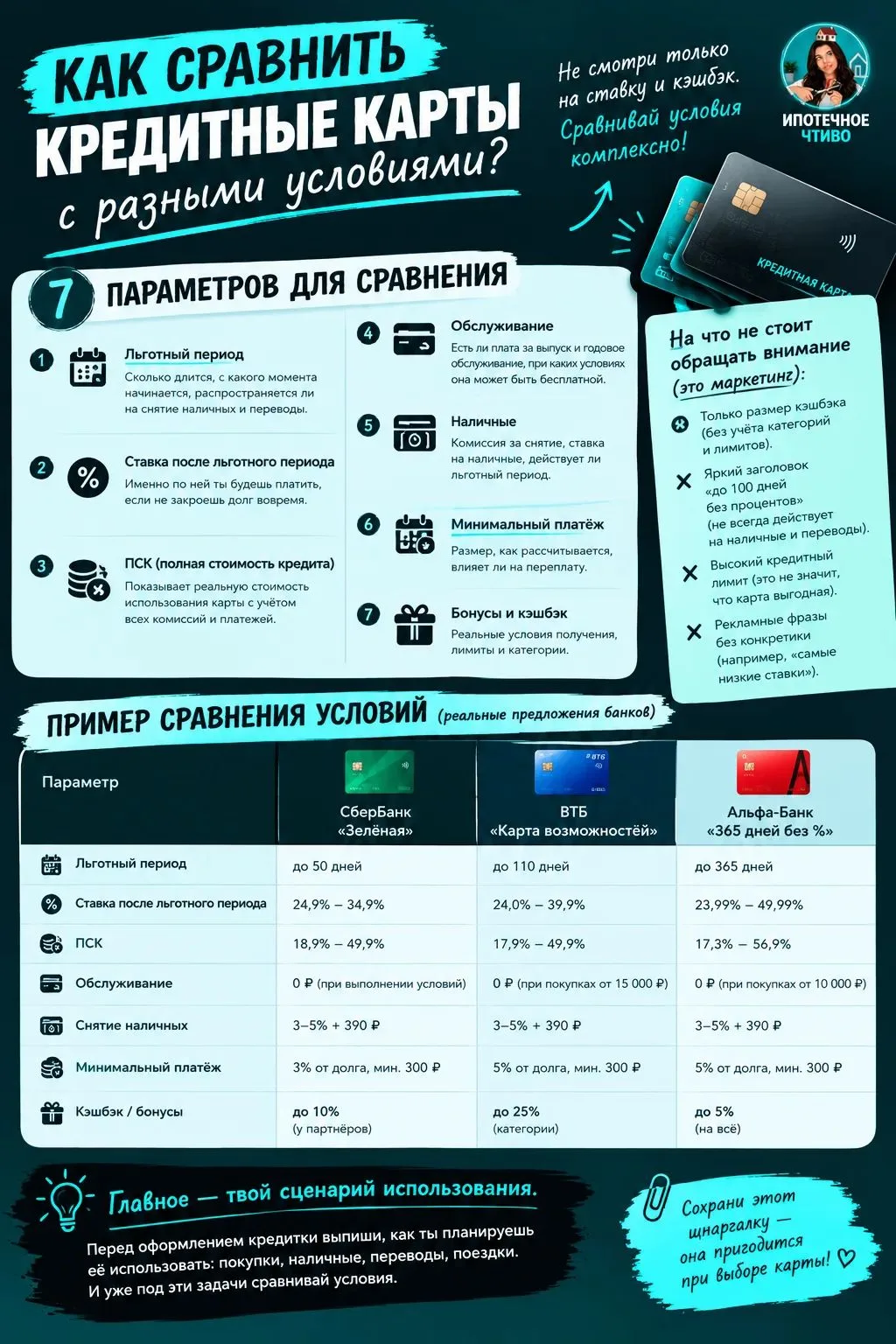 КАК СРАВНИТЬ КРЕДИТКИ И НЕ ПЕРЕПЛАТИТЬ: 5 ПАРАМЕТРОВ 🔍