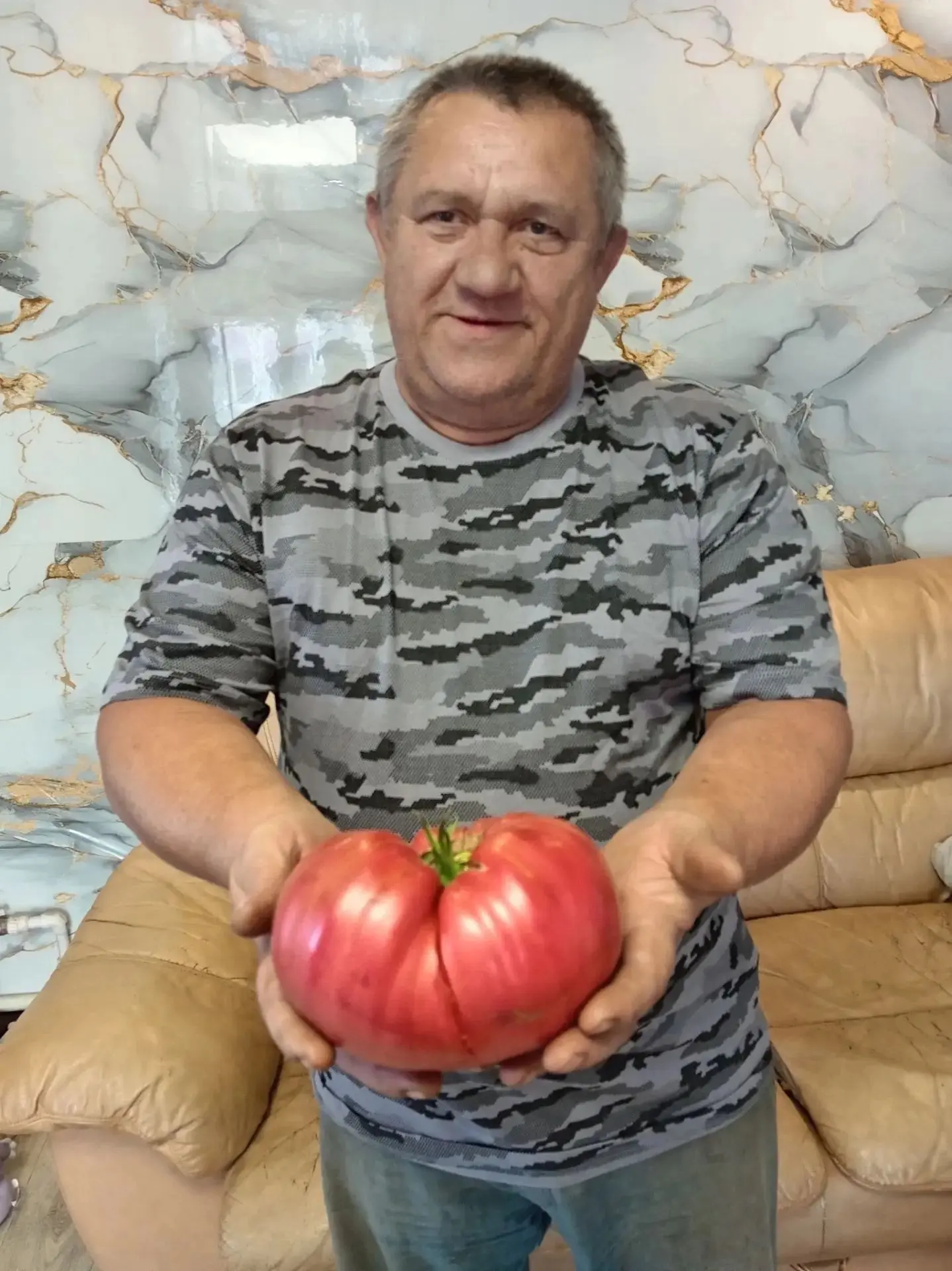 В Топкинском округе хорошие помидоры вырастили, вот такие экземпляры попадаются, этот 1...