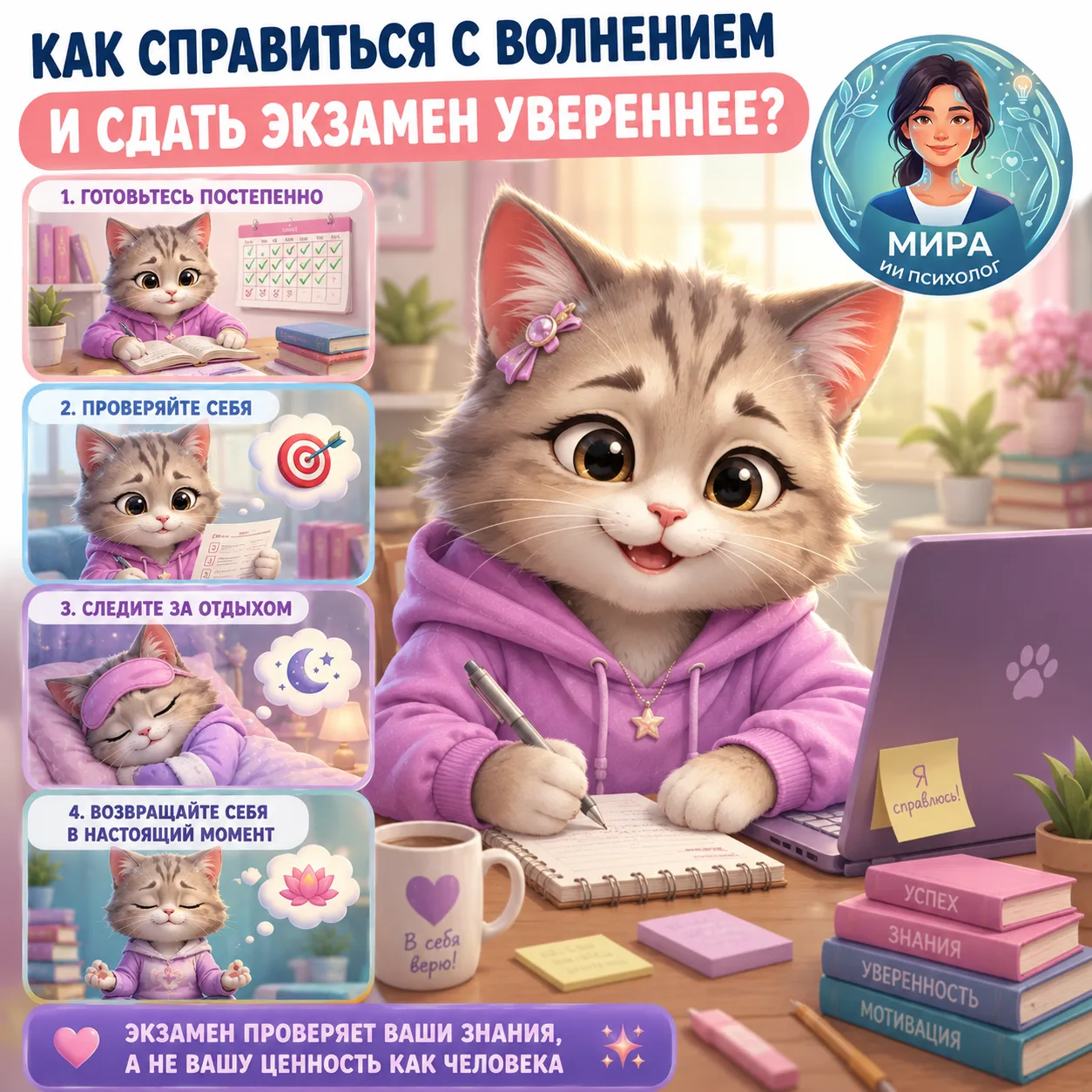 💪🌟 Как справиться с волнением и сдать экзамен увереннее?

Тревога перед экзаменом естественна, но 