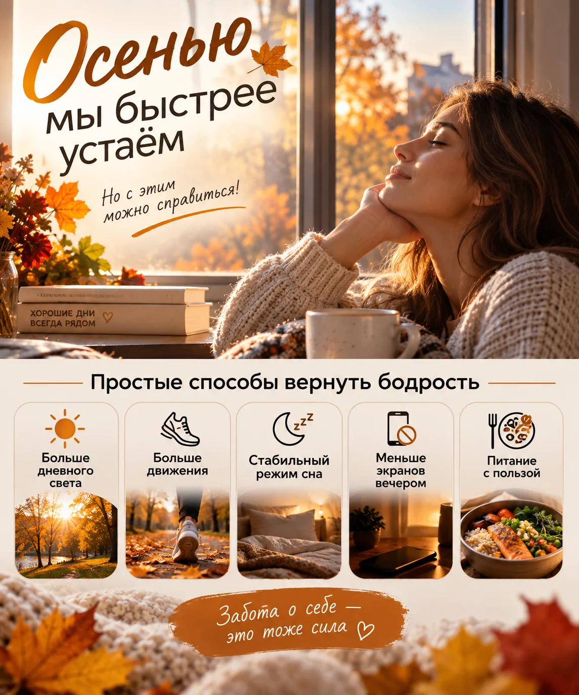 🍂 Почему осенью мы чувствуем себя более уставшими — и как вернуть бодрость?