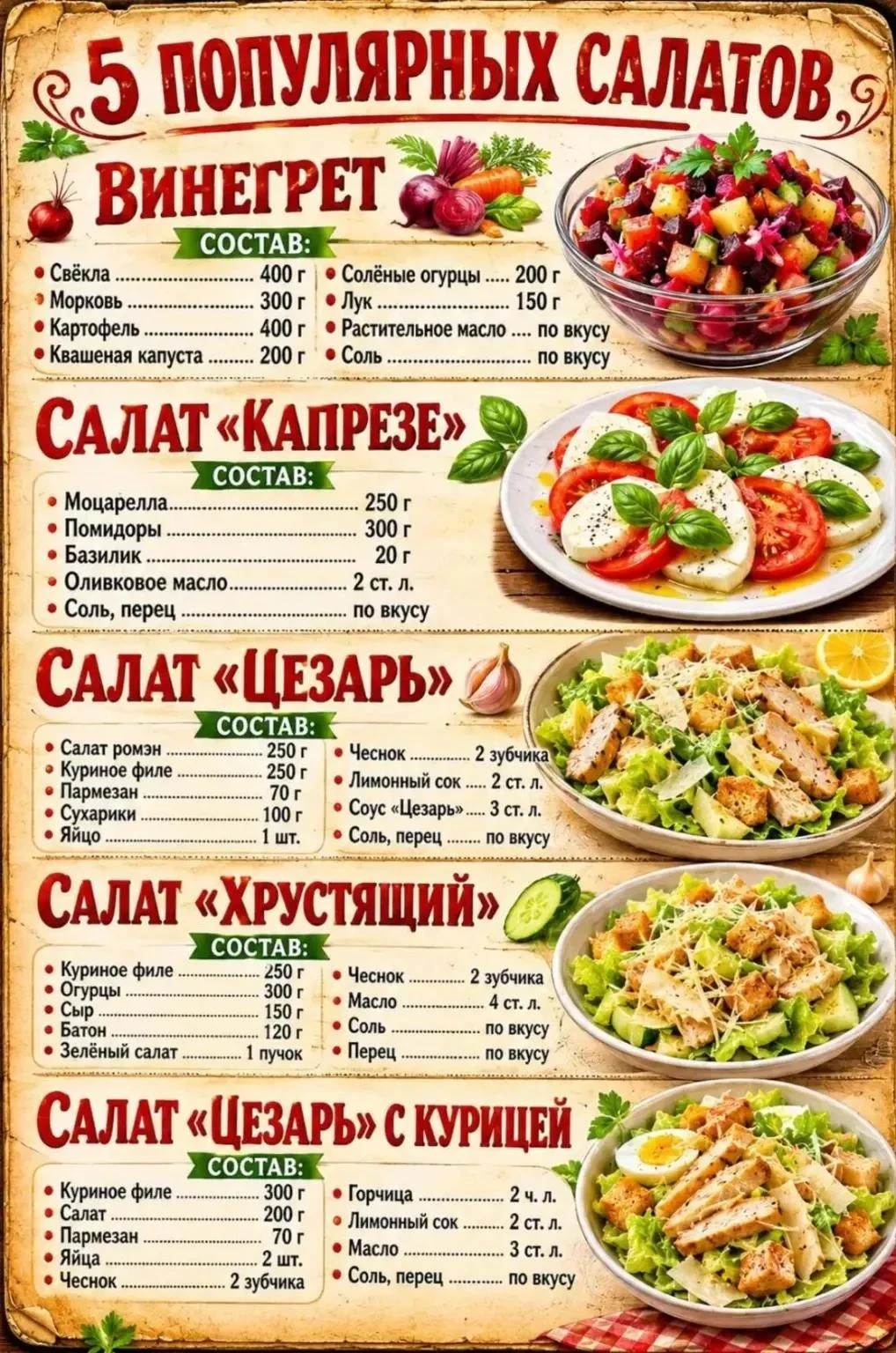 5 ПОПУЛЯРНЫХ САЛАТОВ 🥗