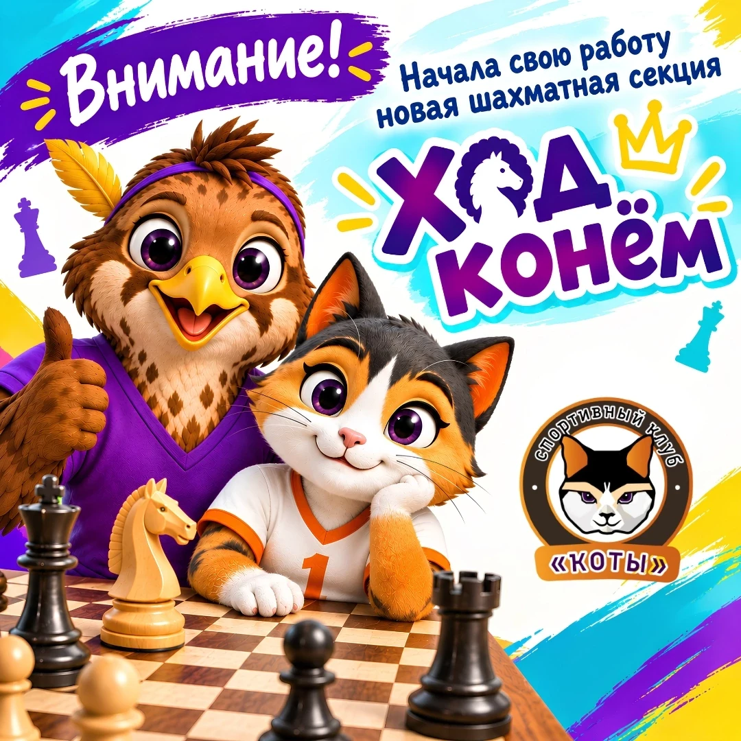♟️ Внимание! Открыта запись в новую шахматную секцию «Ход конём»! 👍👏