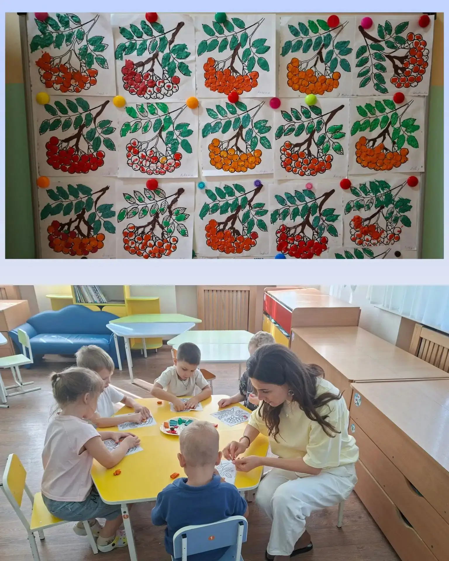 Занятие по лепке  «Ветка рябины» в средней группе. (пластилинография)