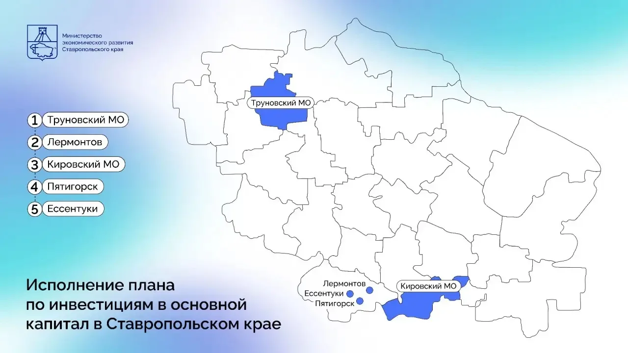 📊 Составили рейтинг муниципалитетов Ставрополья по инвестициям за 2025 год.