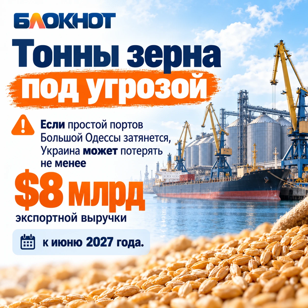 🌾 Тонны зерна под угрозой: Украине грозят потери в $8 млрд из-за блокады одесских портов