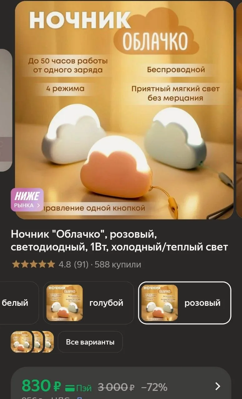 Светодиодный ночник "Облачко" холодный☁️