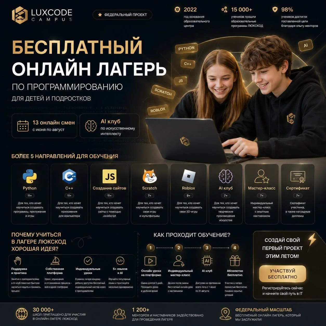 ⚡️Бесплатный онлайн-лагерь по программированию для детей и подростков от LUXCODE CAMPUS