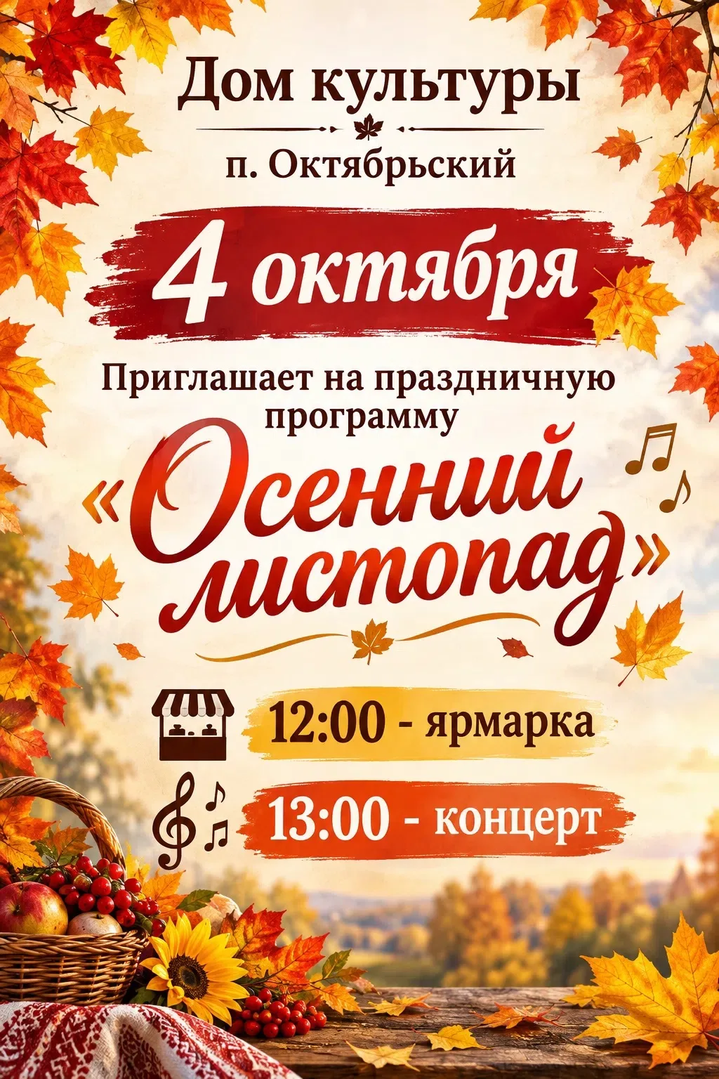 День осени сегодня будут встречать в посёлке Октябрьский.