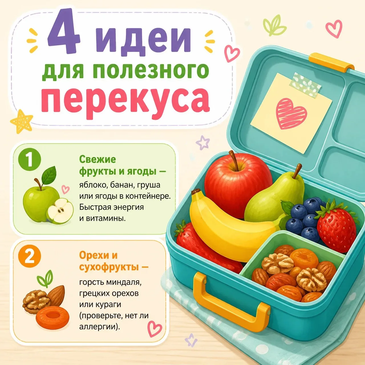 🍎 Школьный ланчбокс и полезный перекус: что положить ребенку с собой?