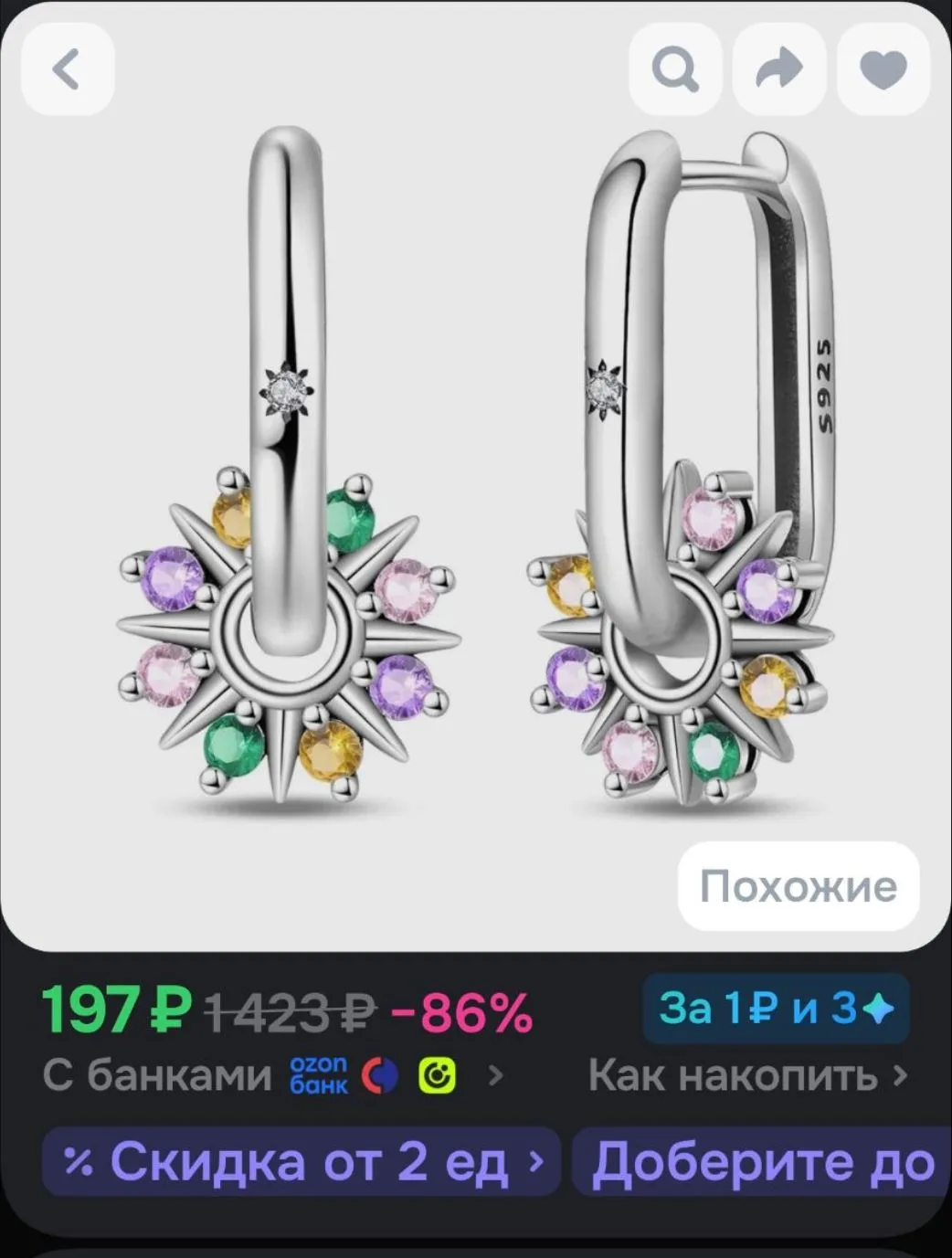PANDORA Серьги кольца