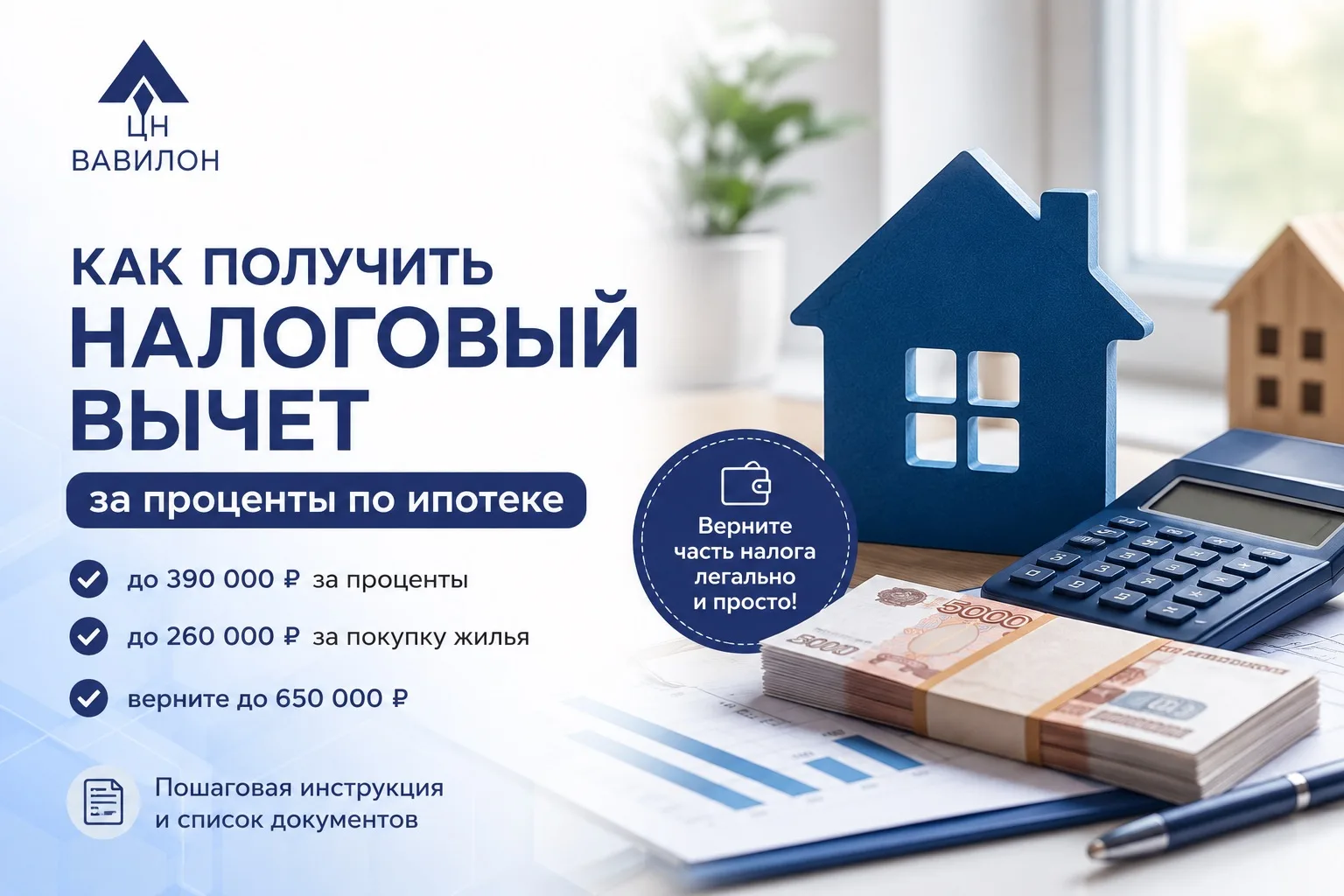💰 Как вернуть до 650 000 ₽ при покупке квартиры в ипотеку?
Если вы купили жильё в ипотеку и официал