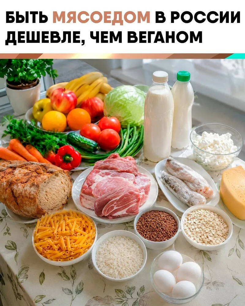 💁‍♂ Стол вегана в России обходится дороже, выяснили журналисты.

Рацион мясоеда на неделю в РФ стои