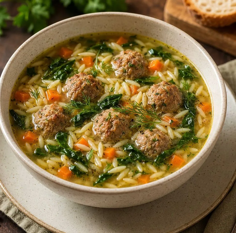 🍲 СУП С ФРИКАДЕЛЬКАМИ, ОВОЩАМИ И ОРЗО.

🛒 Ингредиенты:
Фарш — 400–500 г
Морковь — 1–2 шт.
Лук — 1 