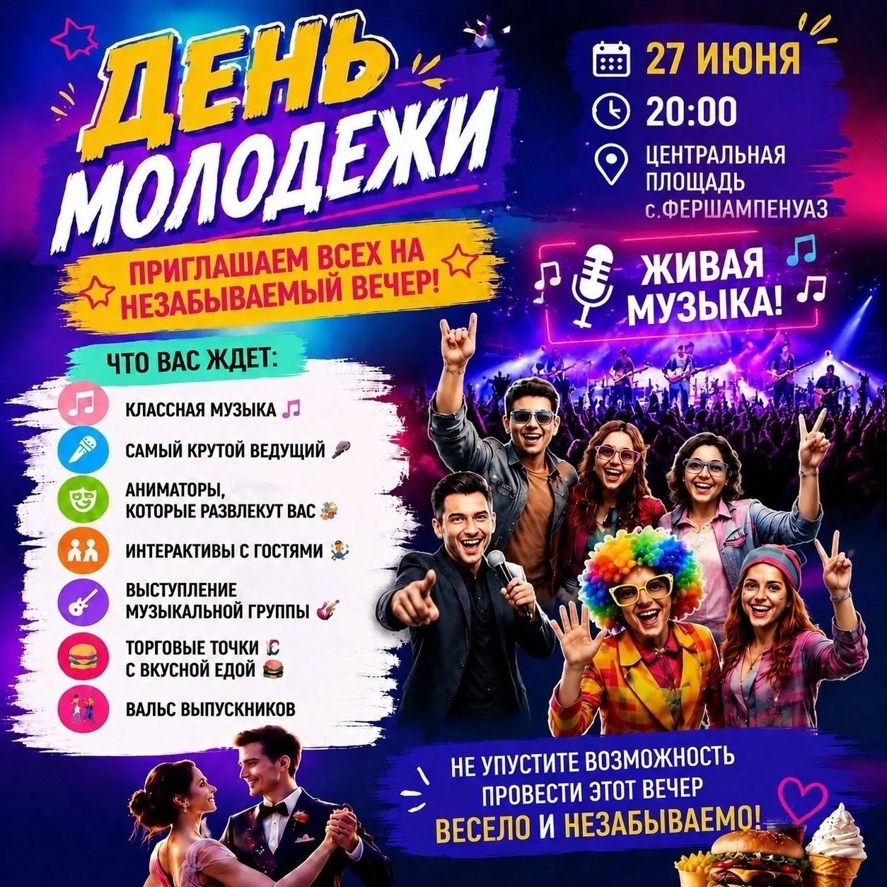 День молодёжи состоится в Нагайбакском округе 27 июня, в 20 часов на Центральной площади с.Фершампен