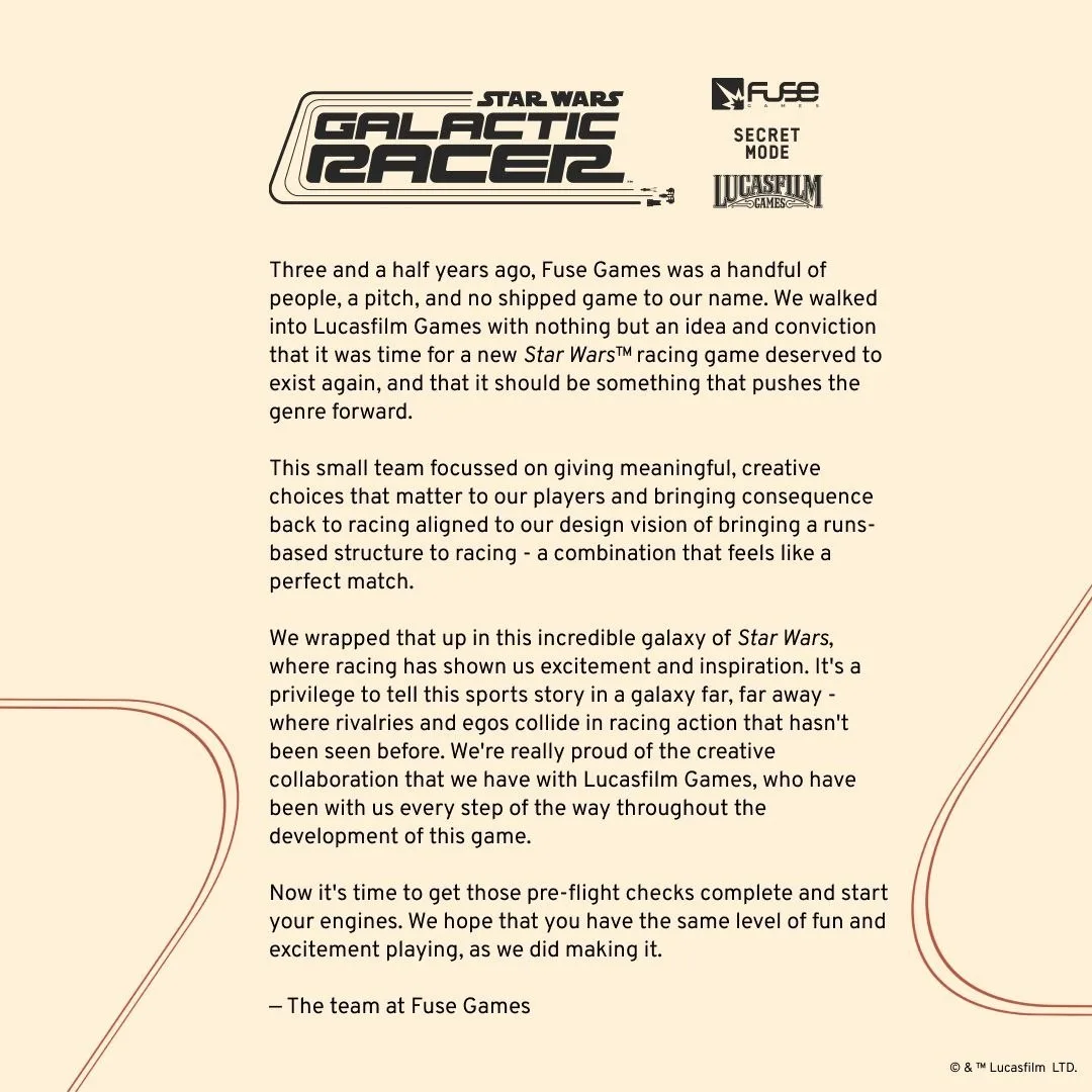 Fuse Games опубликовала радостное заявление в честь релиза Star War: Galactic Racer