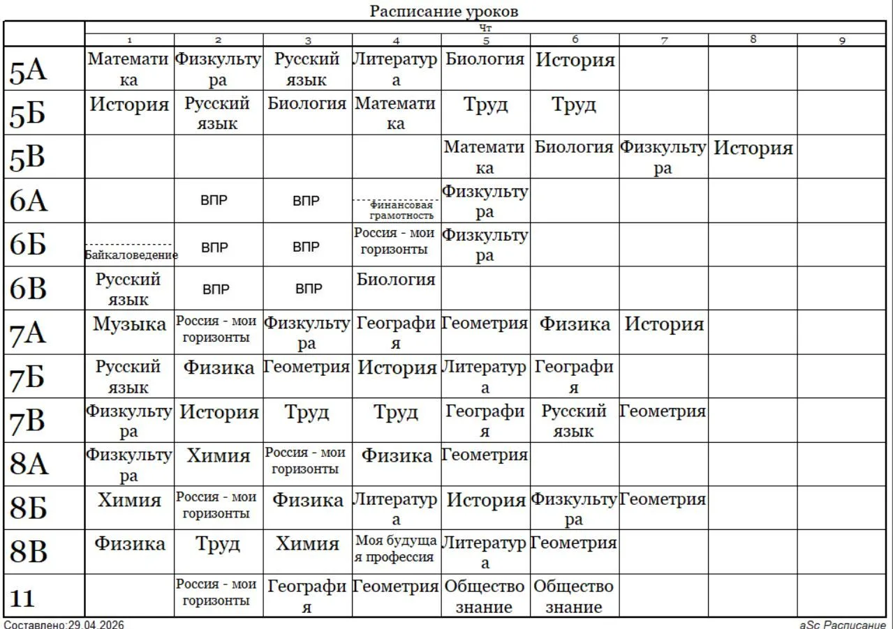 Расписание на 30.04