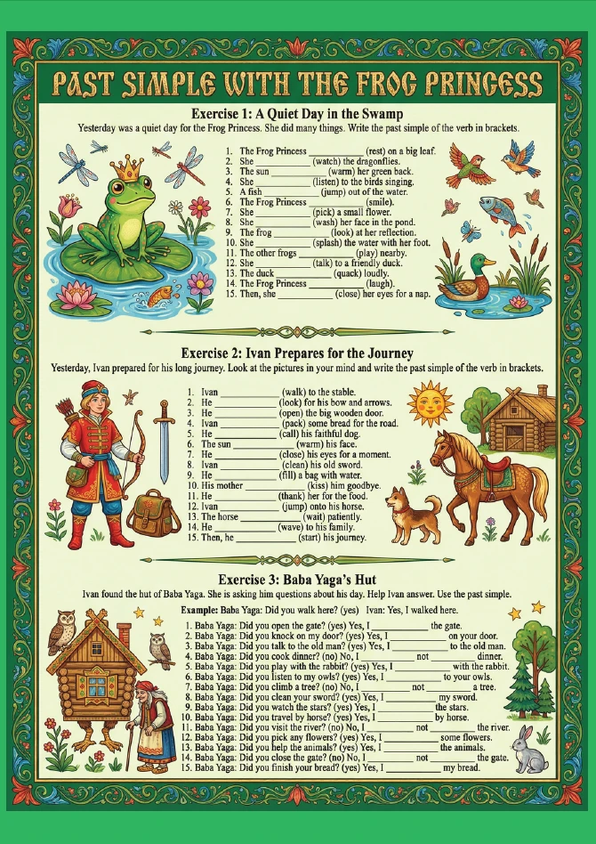 ❤ PAST SIMPLE WITH THE FROG PRINCESS A0-A1    ❤️ Забрать бесплатно можно здесь     📚📚📚Бесплатная биб