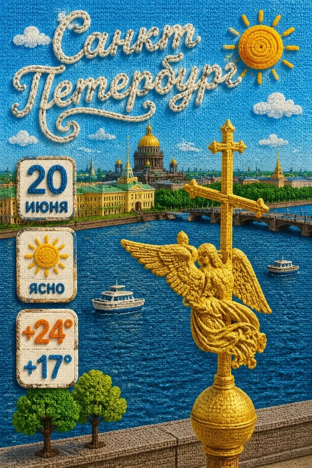 СОЛНЕЧНОЕ УТРО

Суббота. Солнечное утро
Нам улыбается светло,
А на просторы Петербурга
Ложится Ангел