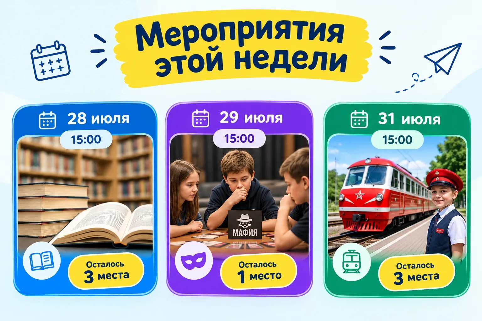 🎉 План на эту неделю уже готов! Выбирайте мероприятие, которое понравится вашему ребёнку👇

📚 Втор