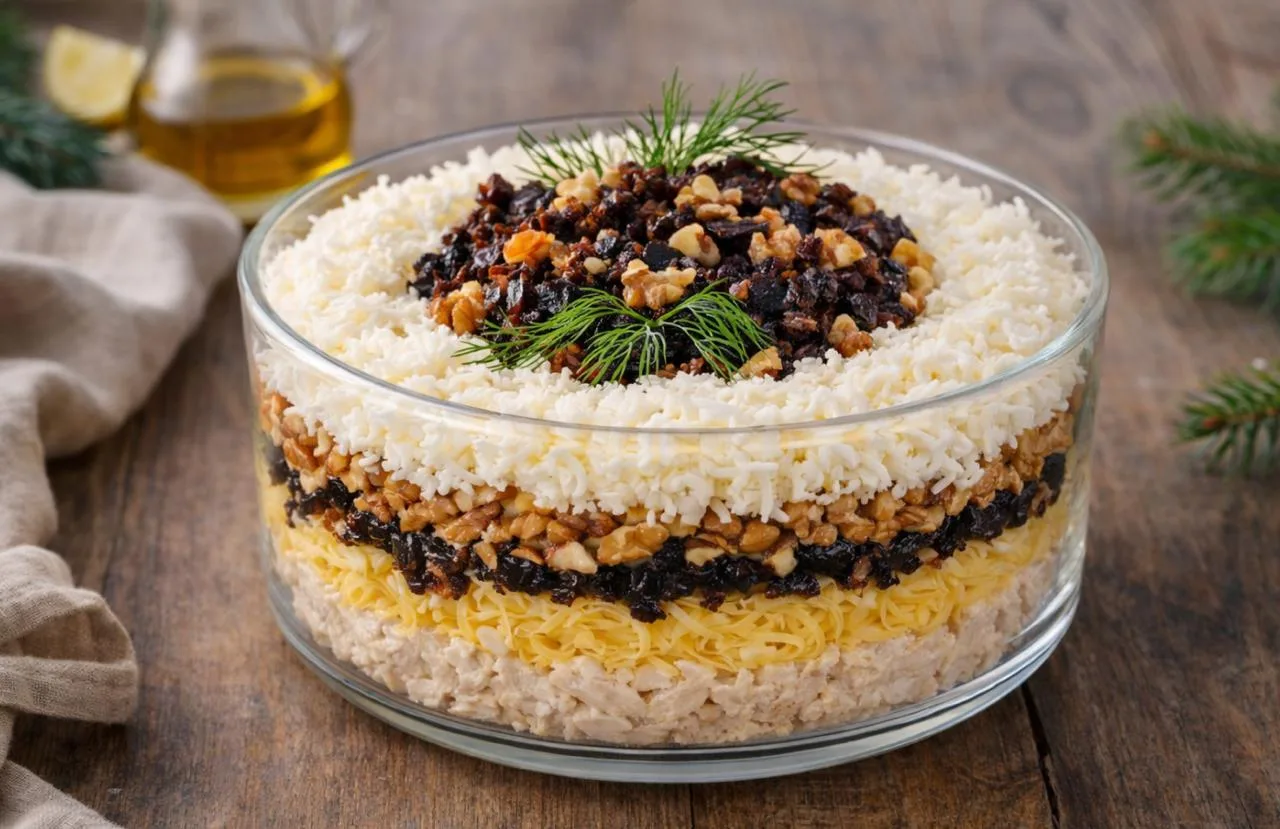 САЛАТ, КОТОРЫЙ СЪЕДАЮТ ПЕРВЫМ Нежный куриный салат с черносливом, чесноком и грецкими орехами — идеа