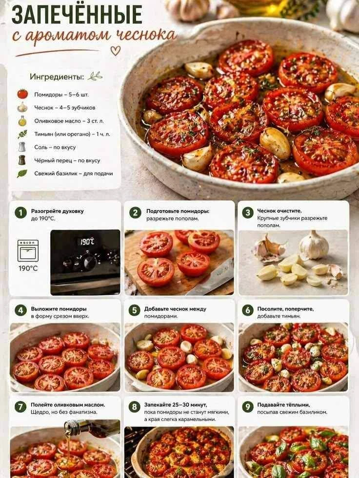 Запеченные помидоры с ароматом чеснока.