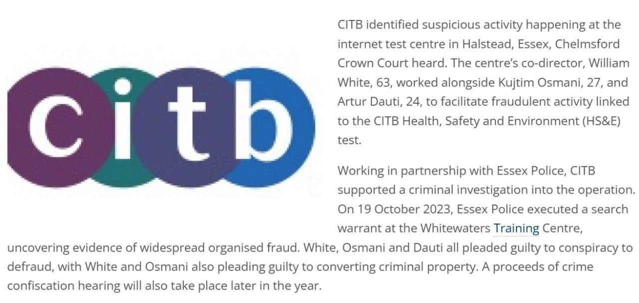 🤓В Великобритании CITB совместно с полицией Эссекса расследовали мошенничество с экзам...