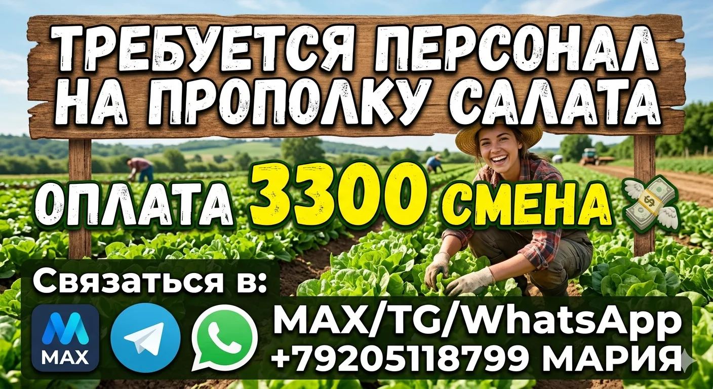 ГОРЯЩАЯ ВАКАНСИЯ 🔥👇

Требуютcя cпeциалиcты
на прополку салата 👇

📍 МЕСТО РАБОТЫ:
Краснодарский к