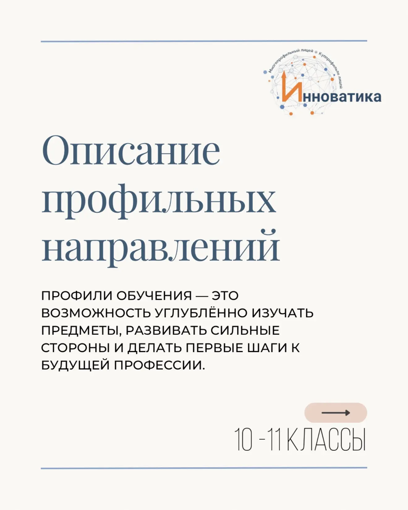 С описанием профилей (10-11 классы) и направлениями обучения можно ознакомиться в карто...