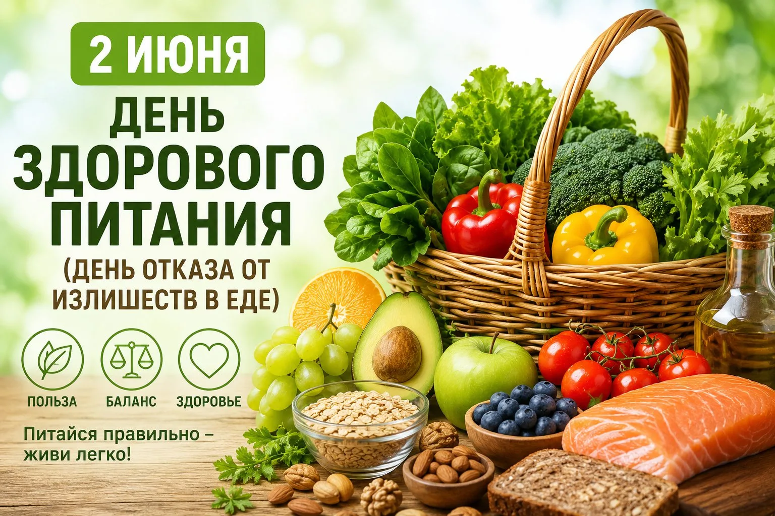 🔴2 ИЮНЯ - Дeнь здopoвoгo питaния (Дeнь oткaзa oт излишecтв в eдe)