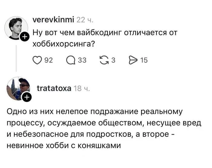 Вайбкодинг vs Хоббихорсинг