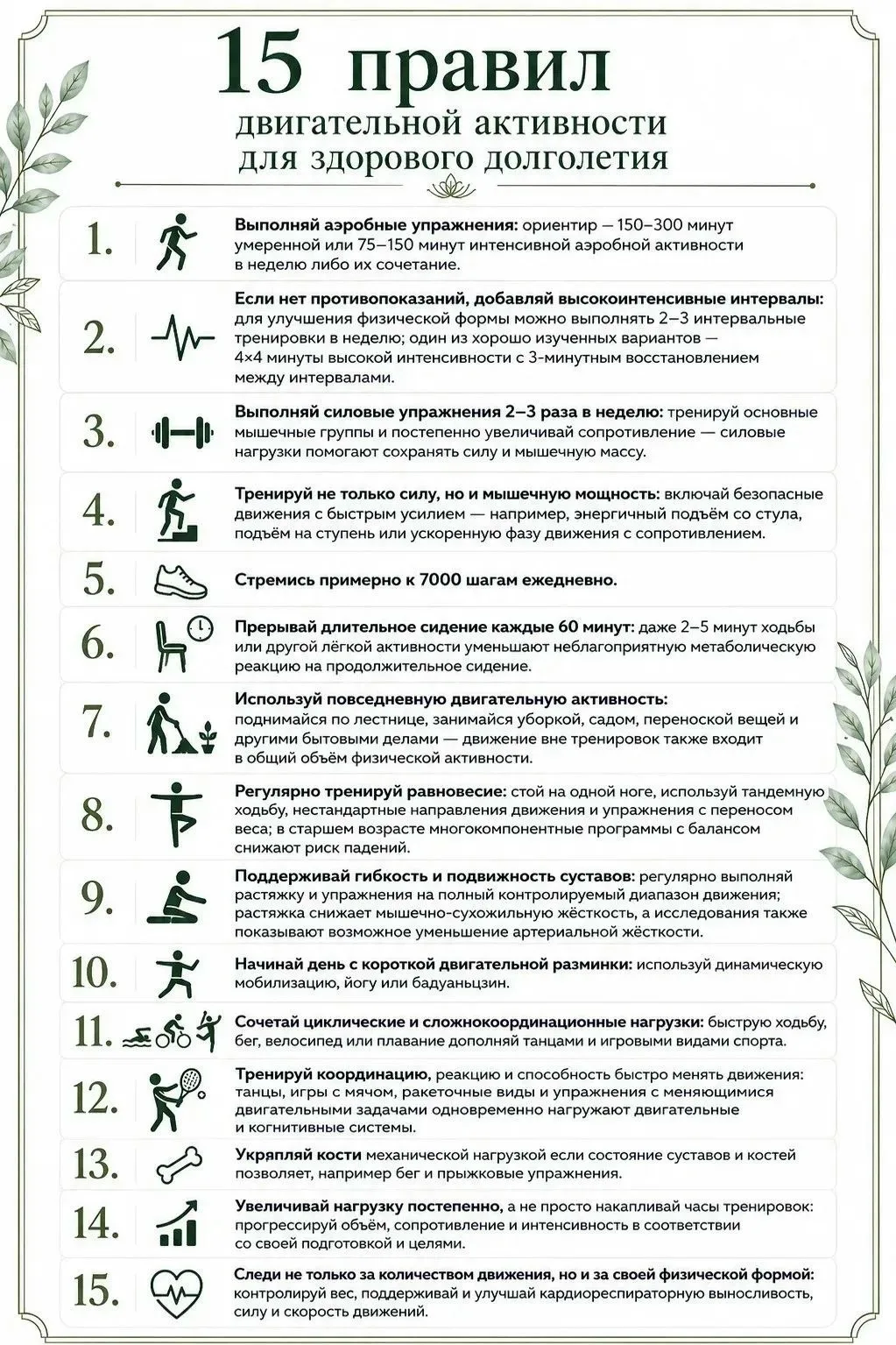 ✅ Удобно сохранить, легко поделиться с близкими: 15 правил двигательной активности для ...
