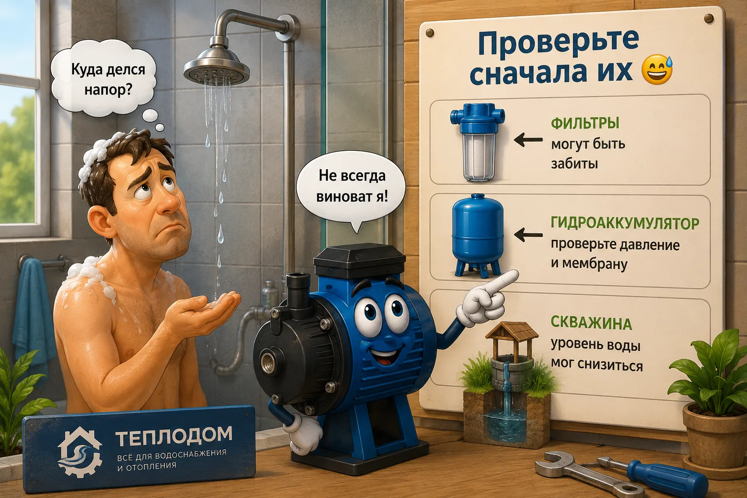 🚿 Вода из крана стала течь слабее? Не спешите винить насос!