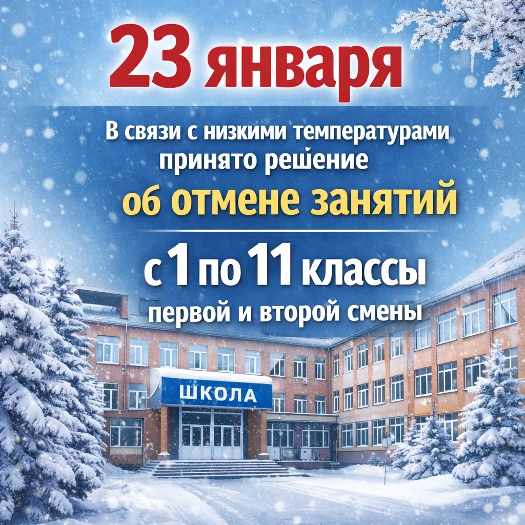 ❄ Уважаемые родители и обучающиеся! ❄️  В связи с неблагоприятными погодными условиями, 23 января от