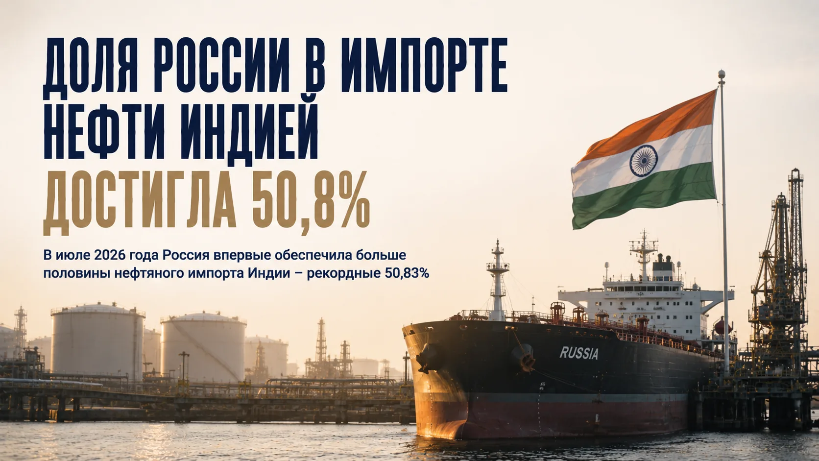 🇮🇳 Доля России в импорте нефти Индией достигла 50,8%