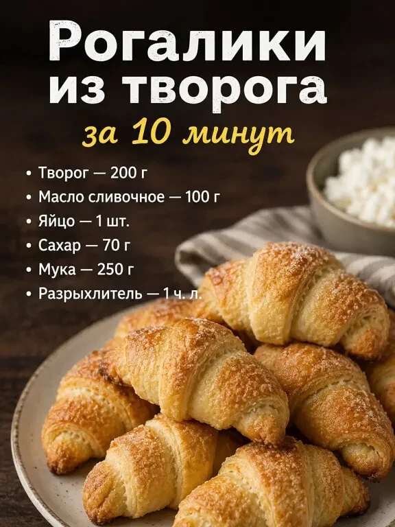 Рогалики из творога за 10 минут! 🥐✨