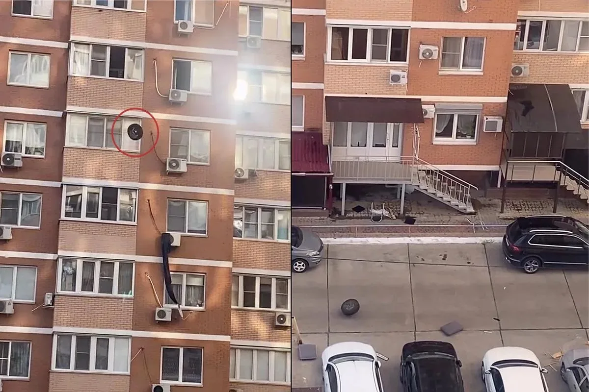 🛞 В Краснодаре мужчина выбрасывал из окна мебель и автомобильные колеса.