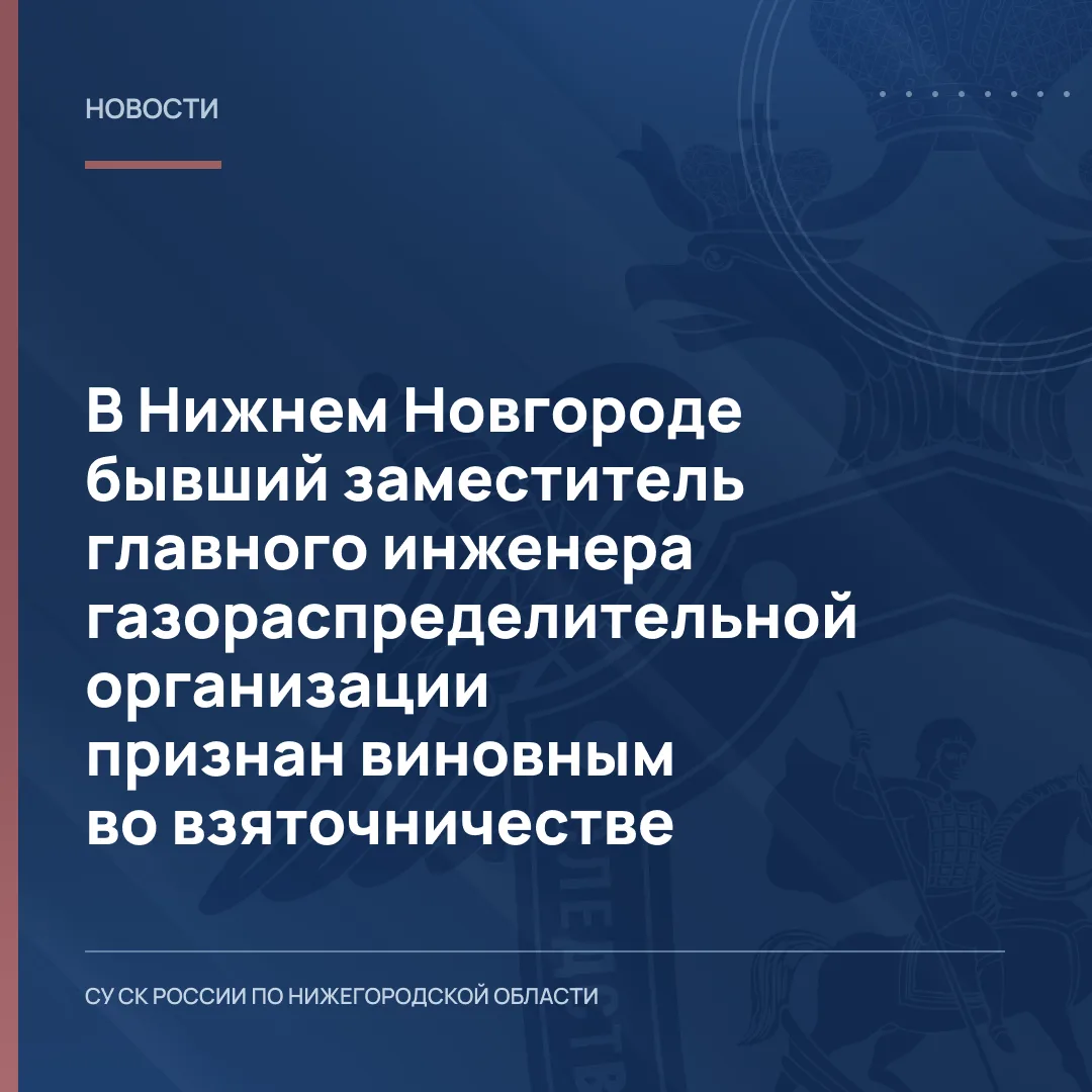 В Нижнем Новгороде бывший заместитель главного инженера газораспределительной организац...