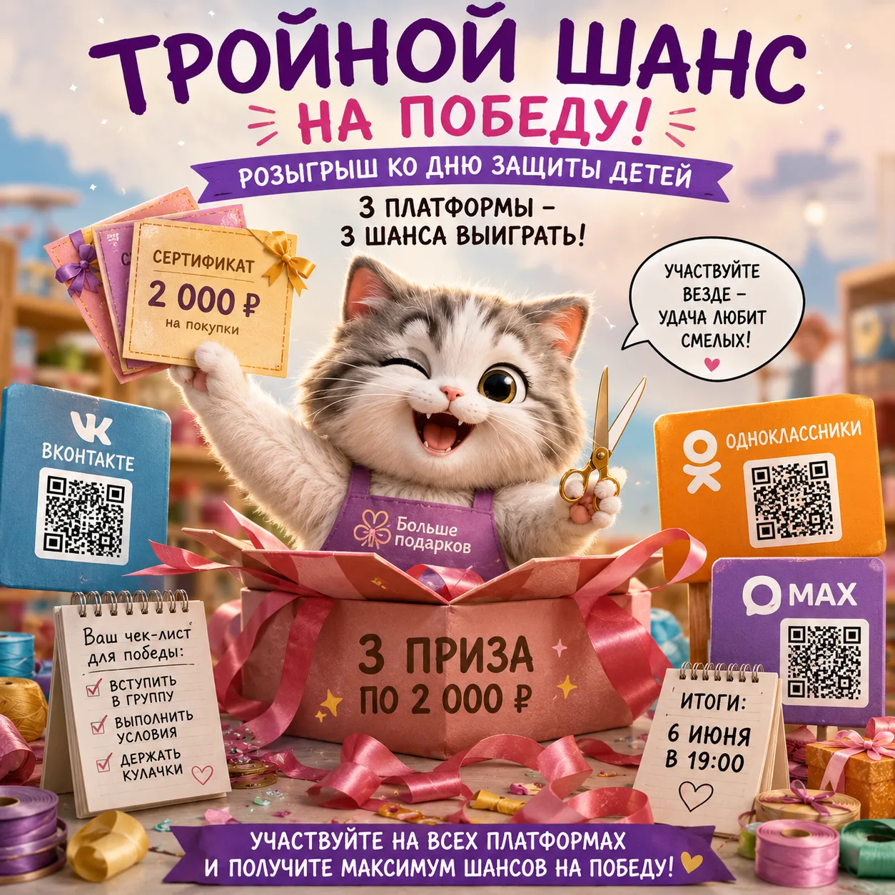 🎁 Розыгрыш ко Дню защиты детей продолжается!