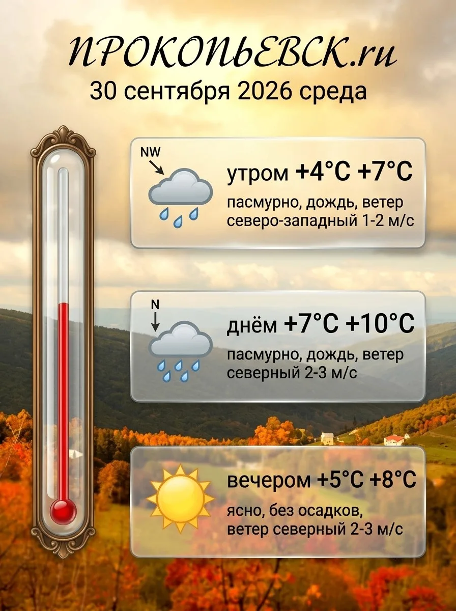 Последний день сентября будет пасмурным и дождливым.