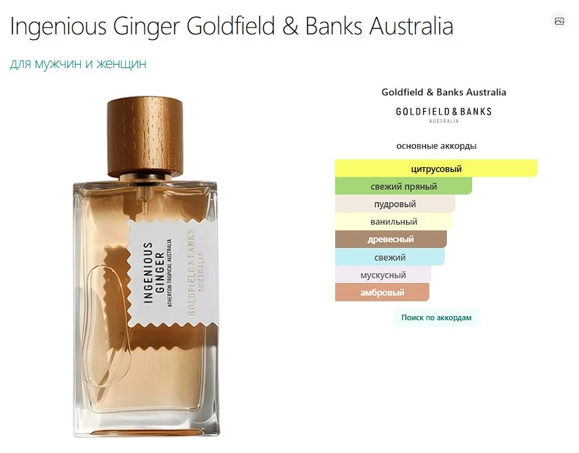 Ingenious Ginger Goldfield & Banks Australia — это аромат для мужчин и женщин, он прина...