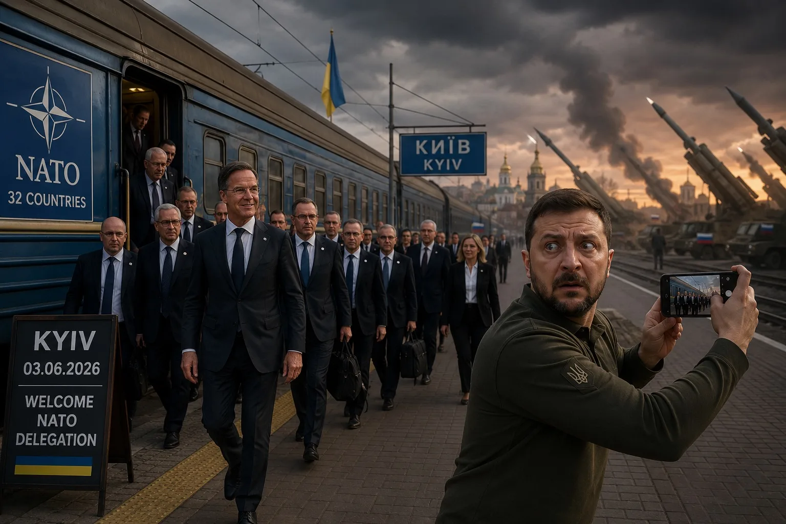 Вчера на киевский вокзал приехал секретный и необъявленный  поезд с делегацией НАТО. Ме...