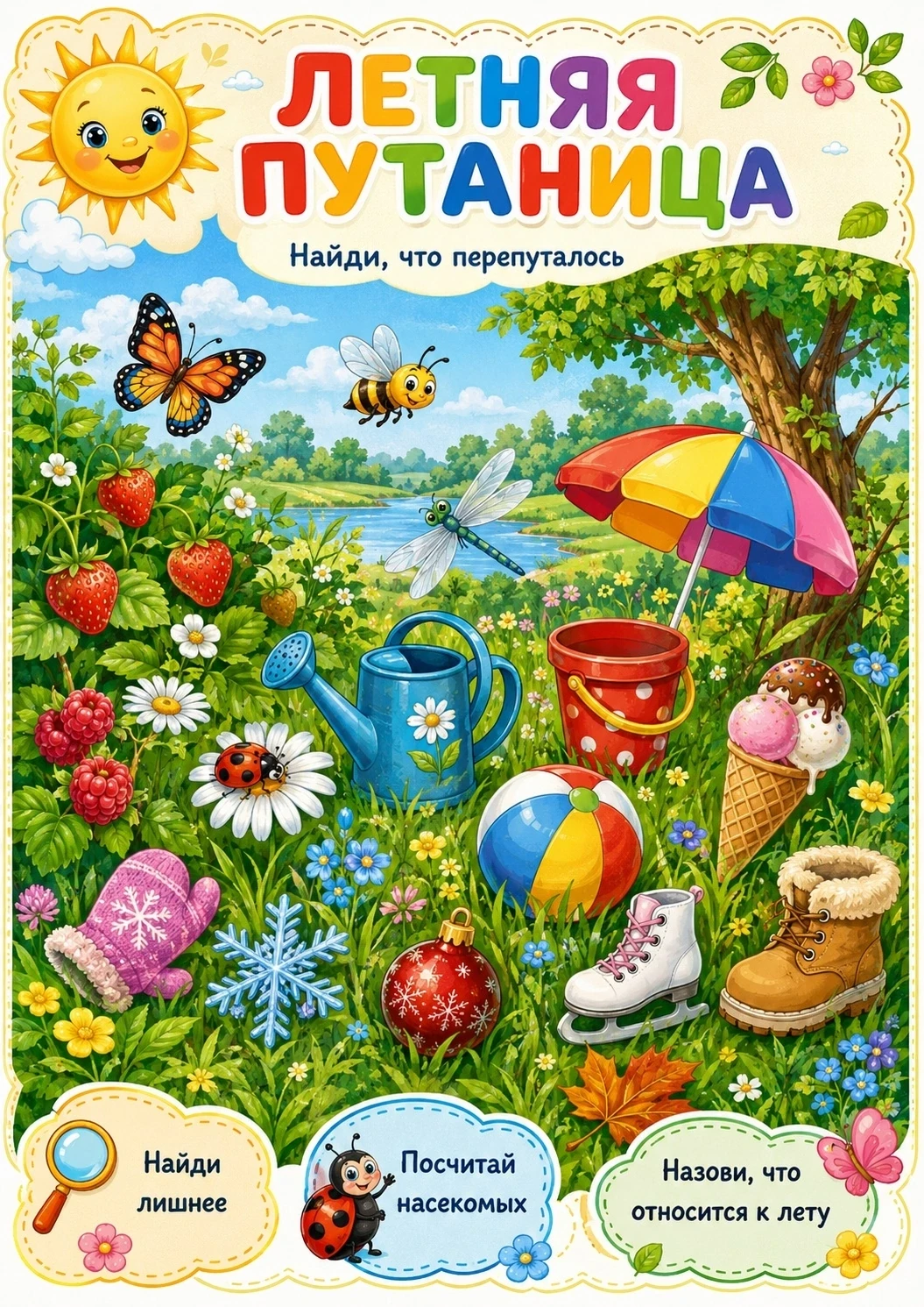 🌿 Летняя путаница 🌿
Предлагаем яркую мини-игру для детей старшего дошкольного возраста на внимание