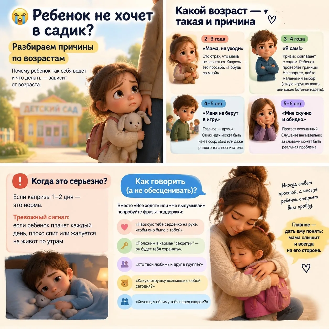 😭 Ребенок не хочет в садик? Разбираем причины по возрастам.