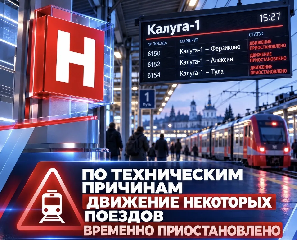 🚆 Движение поездов из Калуги-1 в Ферзиково, Алексин и Тулу временно приостановлено