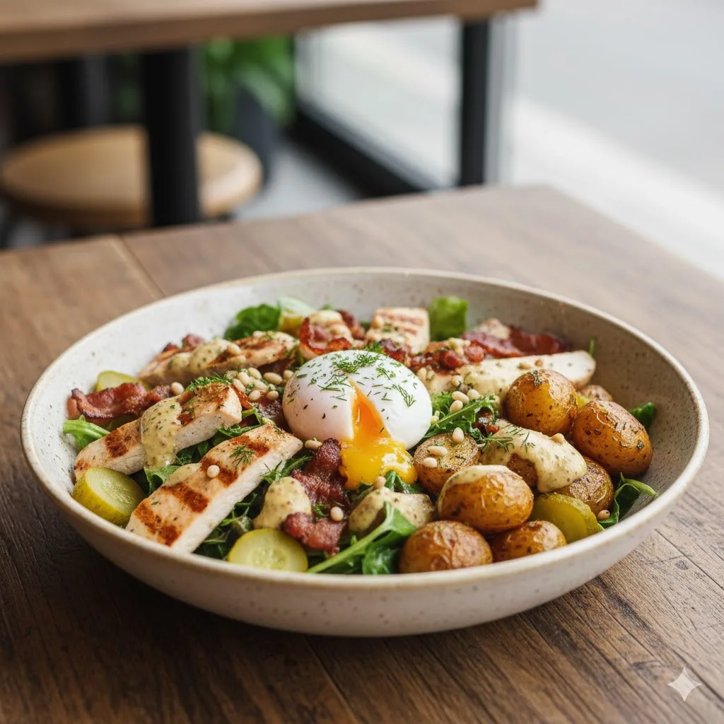 🥗Салат-боул🥗 
⏱20 минут | 210 ккал(100 г)

🛒Что нужно: 
🍗Куриное филе (гриль или копченое) — 200